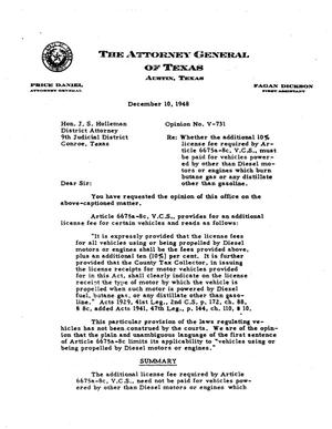 Texas Attorney General Opinion: V-731