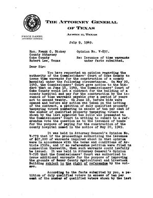 Texas Attorney General Opinion: V-837