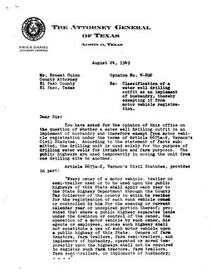 Primary view of object titled 'Texas Attorney General Opinion: V-892'.