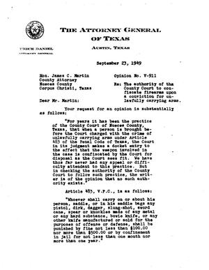 Texas Attorney General Opinion: V-911