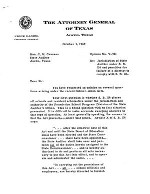 Texas Attorney General Opinion: V-921
