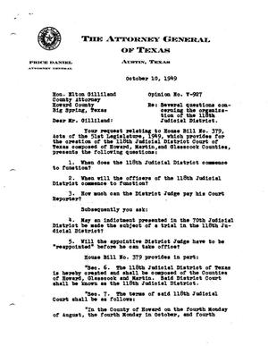 Texas Attorney General Opinion: V-927