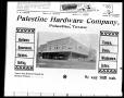 Primary view of [Newspaper Ad for Palestine Hardware Company - 202 Main]