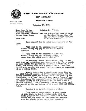 Primary view of object titled 'Texas Attorney General Opinion: V-1001'.