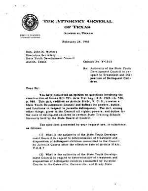 Texas Attorney General Opinion: V-1013