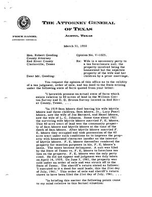 Primary view of object titled 'Texas Attorney General Opinion: V-1025'.