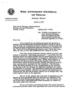 Primary view of object titled 'Texas Attorney General Opinion: V-1035'.