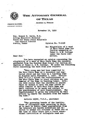 Primary view of object titled 'Texas Attorney General Opinion: V-1118'.
