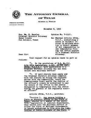 Texas Attorney General Opinion: V-1127