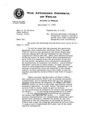 Texas Attorney General Opinion: V-1130