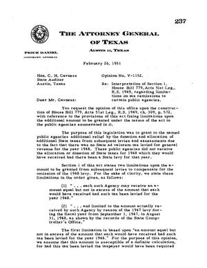Primary view of object titled 'Texas Attorney General Opinion: V-1152'.