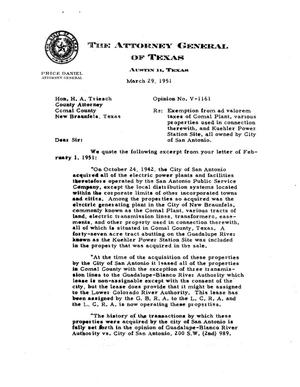Texas Attorney General Opinion: V-1161