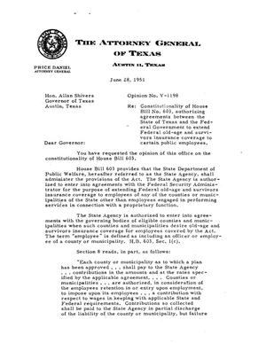 Texas Attorney General Opinion: V-1198