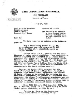 Texas Attorney General Opinion: V-1221