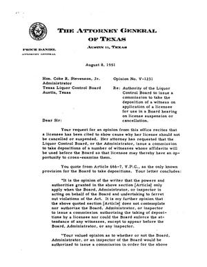 Texas Attorney General Opinion: V-1231