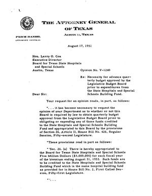 Texas Attorney General Opinion: V-1240
