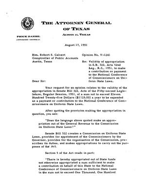 Texas Attorney General Opinion: V-1241
