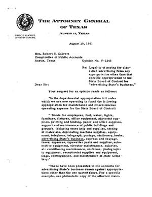 Texas Attorney General Opinion: V-1243