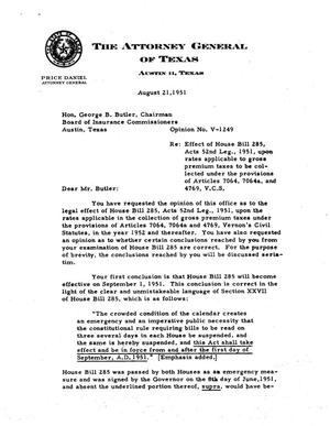 Texas Attorney General Opinion: V-1249