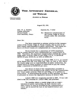 Primary view of object titled 'Texas Attorney General Opinion: V-1262'.