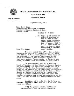 Texas Attorney General Opinion: V-1289