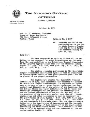 Texas Attorney General Opinion: V-1307