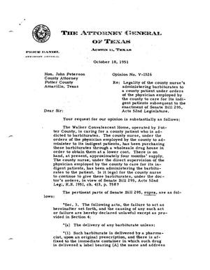 Primary view of object titled 'Texas Attorney General Opinion: V-1326'.