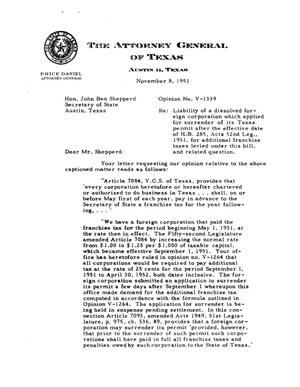 Texas Attorney General Opinion: V-1339