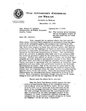 Texas Attorney General Opinion: V-1371