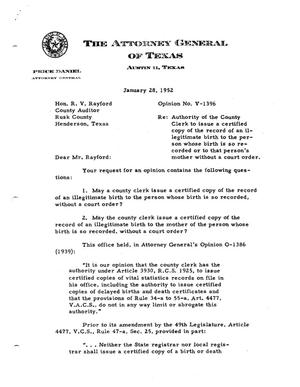 Texas Attorney General Opinion: V-1396