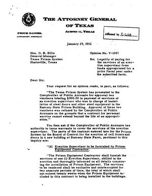 Primary view of object titled 'Texas Attorney General Opinion: V-1397'.