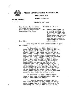Primary view of object titled 'Texas Attorney General Opinion: V-1414'.