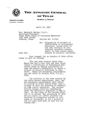 Primary view of object titled 'Texas Attorney General Opinion: V-1434'.