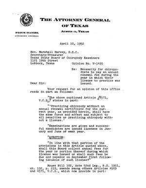 Primary view of object titled 'Texas Attorney General Opinion: V-1435'.