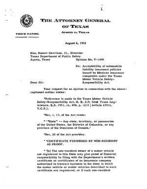 Texas Attorney General Opinion: V-1490