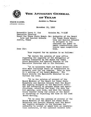 Primary view of object titled 'Texas Attorney General Opinion: V-1536'.