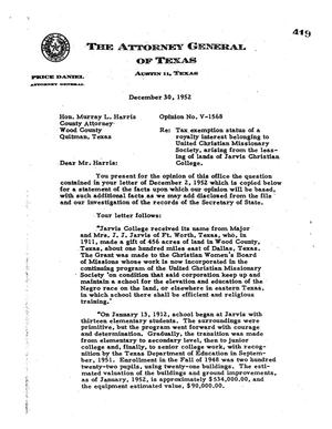 Texas Attorney General Opinion: V-1568