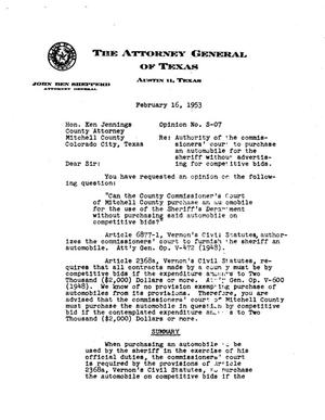 Texas Attorney General Opinion: S-7