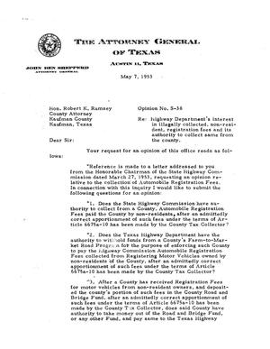 Texas Attorney General Opinion: S-38