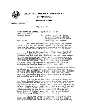 Texas Attorney General Opinion: S-39