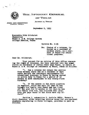 Primary view of object titled 'Texas Attorney General Opinion: S-95'.