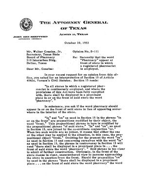 Texas Attorney General Opinion: S-111