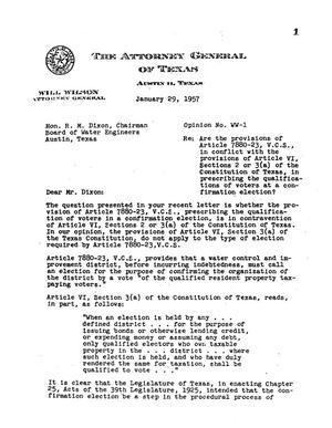 Texas Attorney General Opinion: WW-1