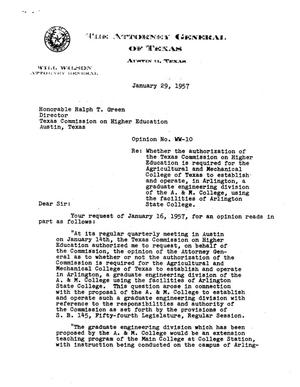 Texas Attorney General Opinion: WW-10