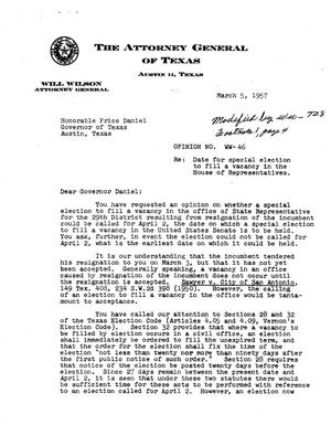 Texas Attorney General Opinion: WW-46