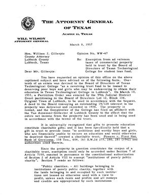Texas Attorney General Opinion: WW-47