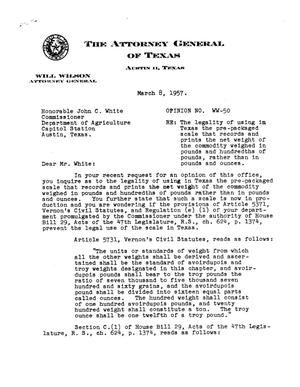 Texas Attorney General Opinion: WW-50