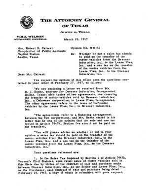 Texas Attorney General Opinion: WW-52