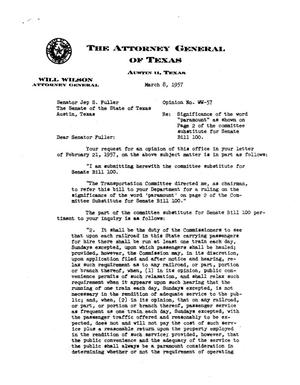 Texas Attorney General Opinion: WW-57