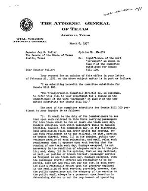 Texas Attorney General Opinion: WW-57A